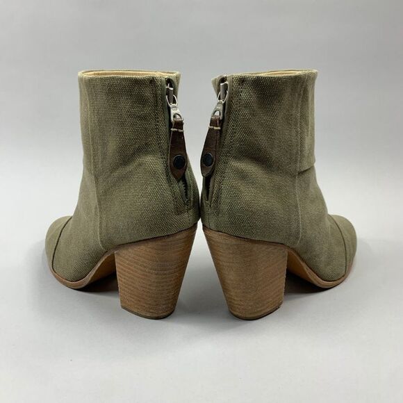 Rag & Bone Newbury Ankle Boots Women's Size 9 Olive Green Canvas Heeled Booties - Picture 6 of 13
